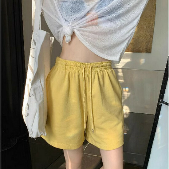 熱賣鬆緊腰五分褲【奶黃色】【M-L碼】（下單後請聯絡客服確認發貨尺碼）