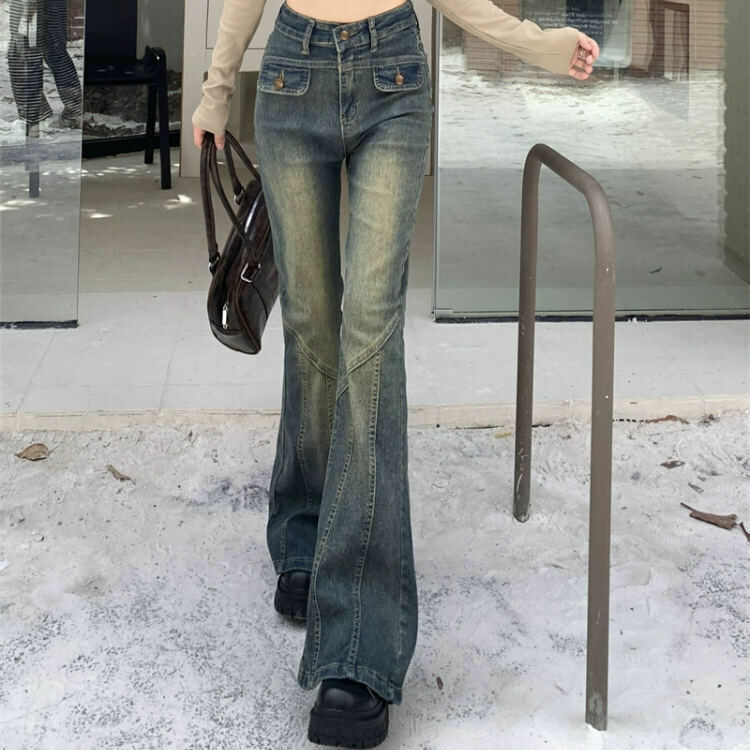 Hot Selling Distressed Bootcut Jeans (S-XL) (Blue) (Contact customer service after placing order to confirm delivery size)