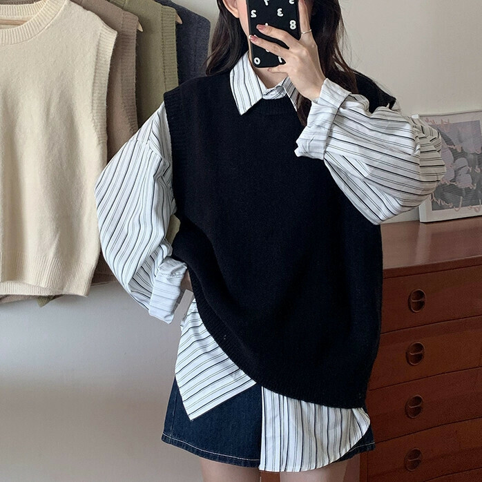 Hot Selling Loose Sweater Vest (One Size) (Black)
