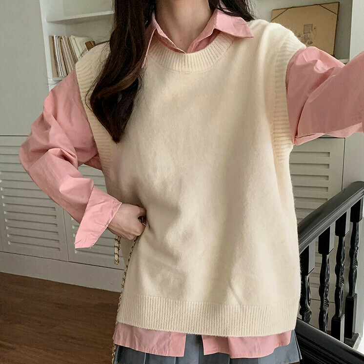 Hot selling loose sweater vest (one size fits all) (off-white)