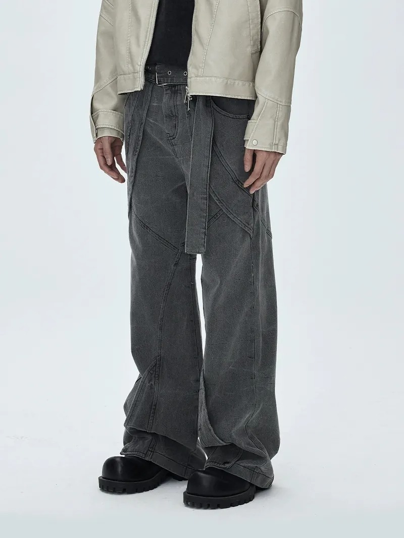 CATSSTAC 可拆卸腰帶解構闊腿牛仔長褲