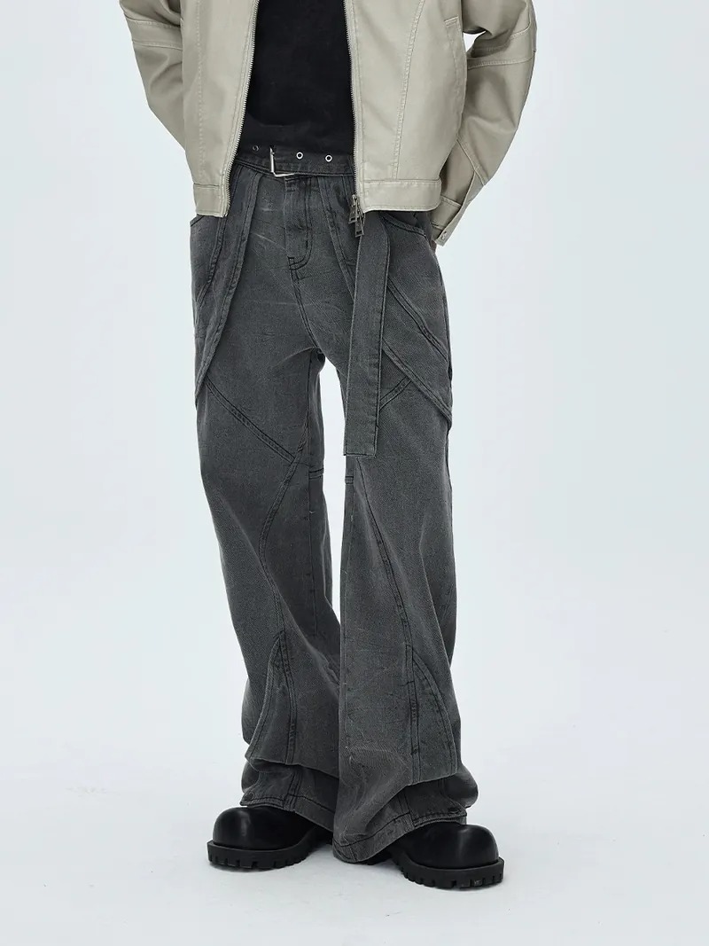 CATSSTAC 可拆卸腰帶解構闊腿牛仔長褲