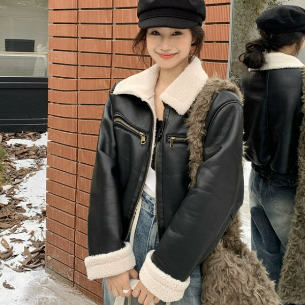 Hot selling velvet and thickened fur all-in-one jacket (M/L size) (black) (contact customer service after placing the order to confirm the delivery size)