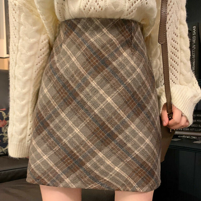 Hot Selling High Waist Plaid Skirt (Sizes S-XL) (Floral Gray) (Contact customer service after placing order to confirm delivery size)