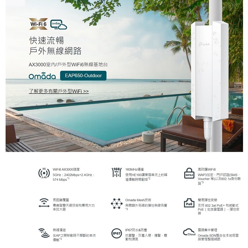 TP-LINK EAP650-Outdoor AX3000 室內型 戶外型 雙頻Wi-Fi6 Gigabit 無線AP 基地台