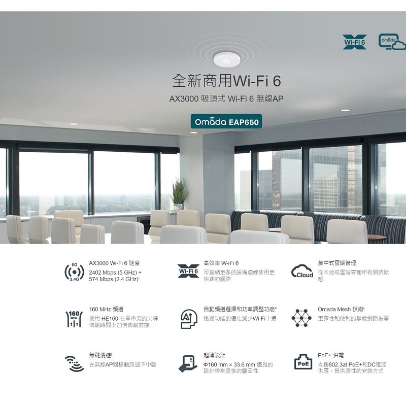 TP-LINK EAP650 AX3000 吸頂式 雙頻Wi-Fi6 Gigabit 無線AP 基地台