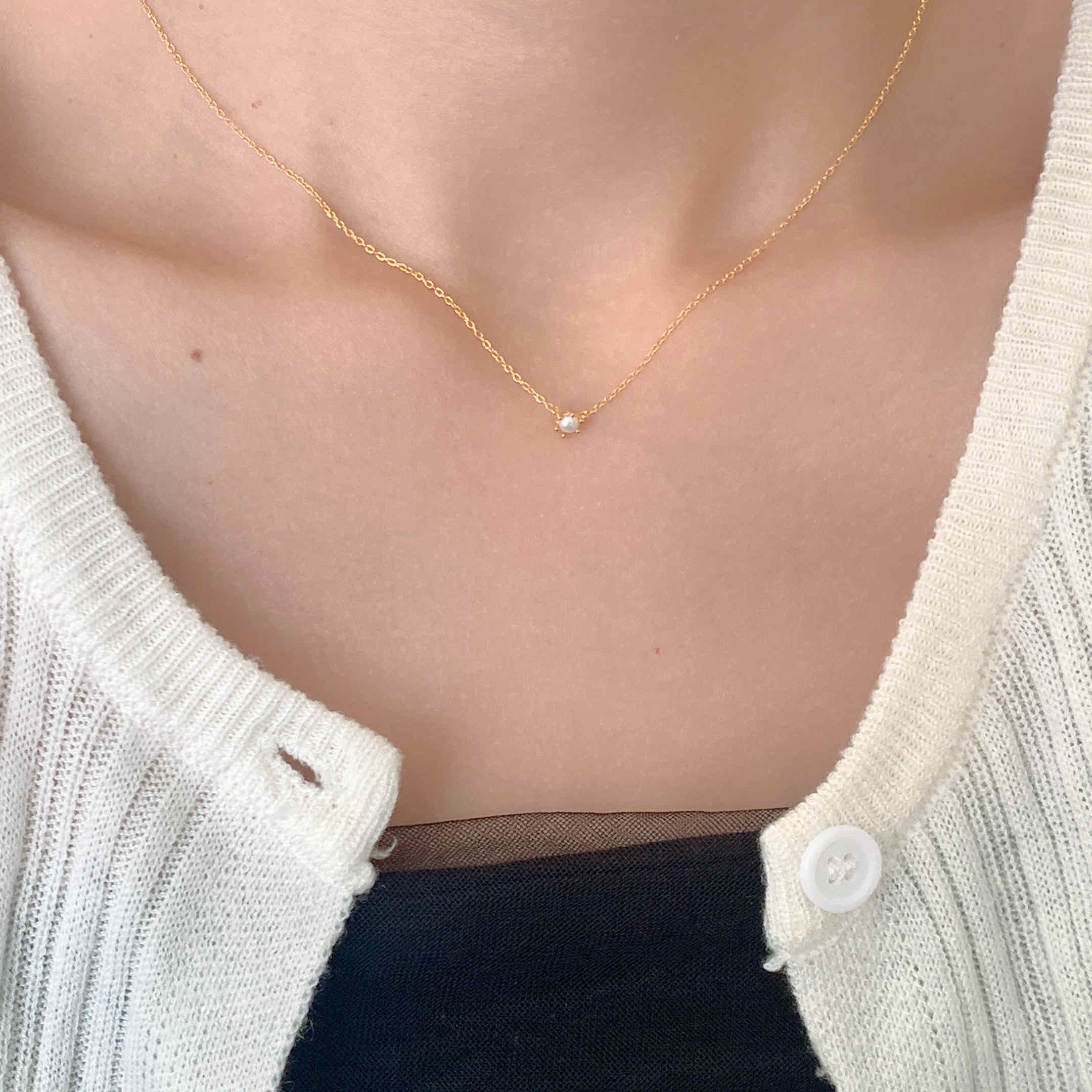 🇰🇷簡約推薦！925 silver 迷你淡水珍珠項鍊｜2 color