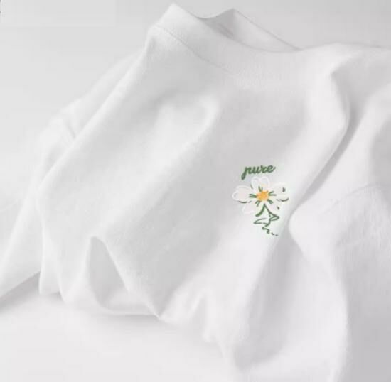 Hot selling pure cotton T-shirt short sleeve [white (pure flower chest logo)] [S-2XL size] (please contact customer service to confirm the delivery size after placing the order)