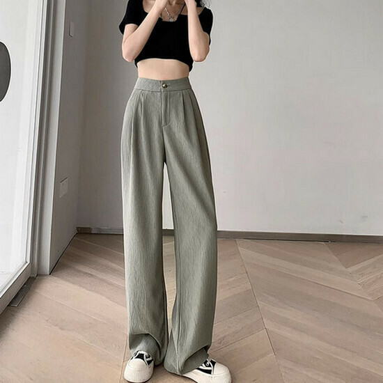 Hot-selling high-waisted wide-leg pants [grey green regular style] [XS-2XL size] (please contact customer service to confirm the delivery size after placing the order)