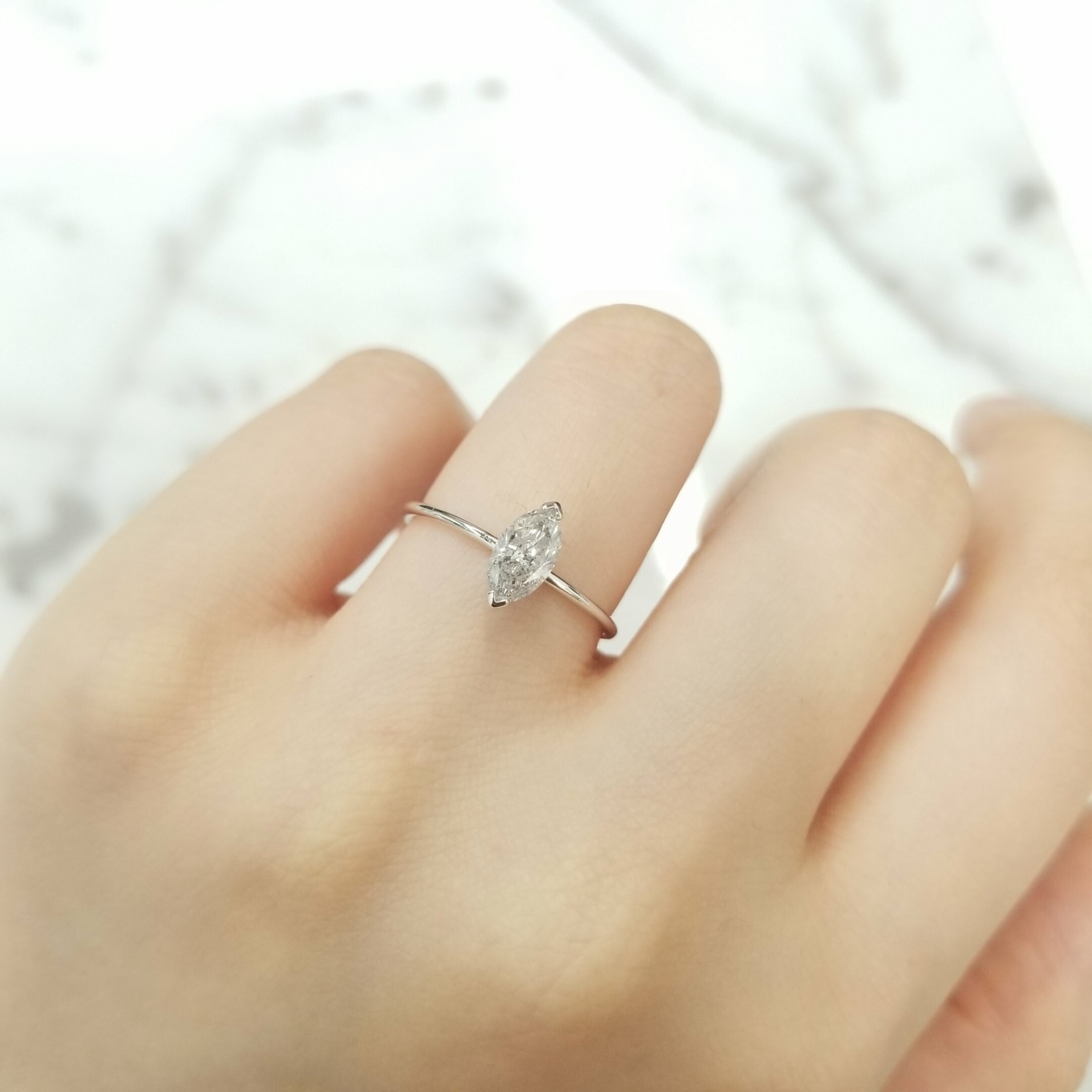 18K White Gold 0.56ct Marquise Cut Diamond Ring