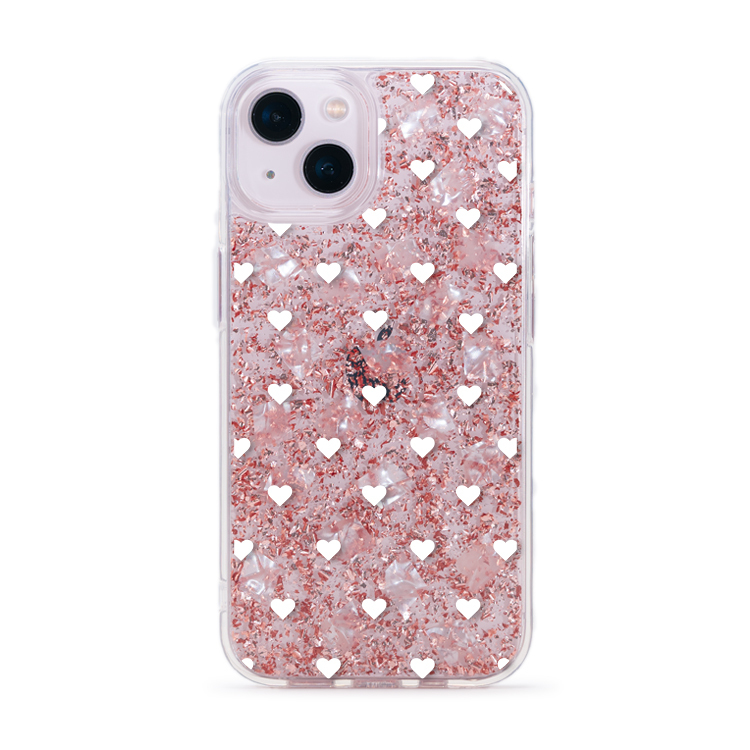 【特惠款】白色愛心 iPhone 13/14 - 玫瑰金貝拉殼