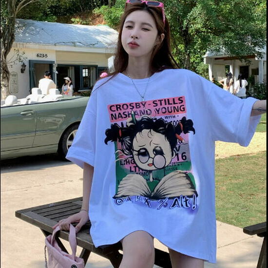 Hot selling loose short-sleeved T-shirt [white] [M-XL size] (please contact customer service to confirm the delivery size after placing the order)
