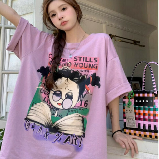 Hot selling loose short-sleeved T-shirt [Taro Purple] [M-XL size] (please contact customer service to confirm the delivery size after placing the order)