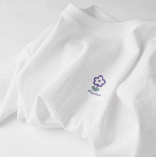 Hot selling pure cotton T-shirt short sleeve [white (hand-painted flower chest logo)] [S-2XL size] (please contact customer service to confirm the delivery size after placing the order)