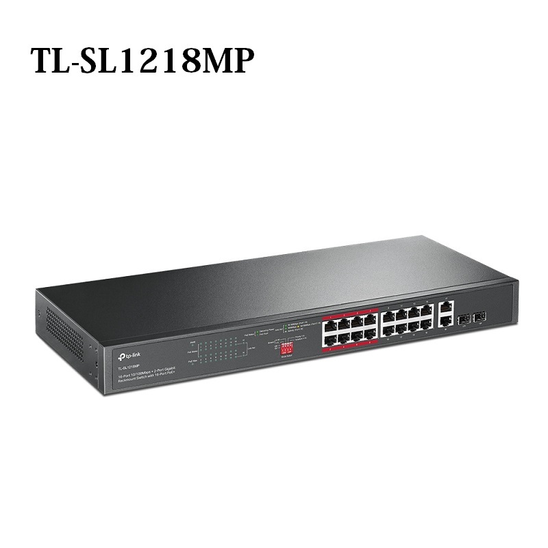 TP-LINK TL-SL1218MP 16埠10/100Mbps 2埠Gigabit 含16埠PoE+ 機架型交換器