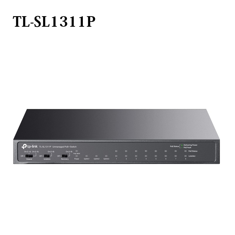 TP-LINK TL-SL1311P 8埠10/100Mbps 3埠Gigabit 含8埠PoE+ 桌上型交換器