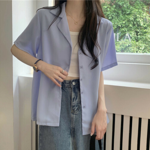 熱推西裝領女襯衫（藍色均碼）