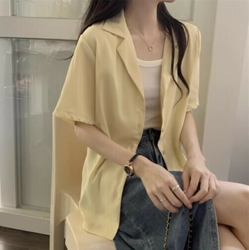 熱推西裝領女襯衫（淡黃色均碼）