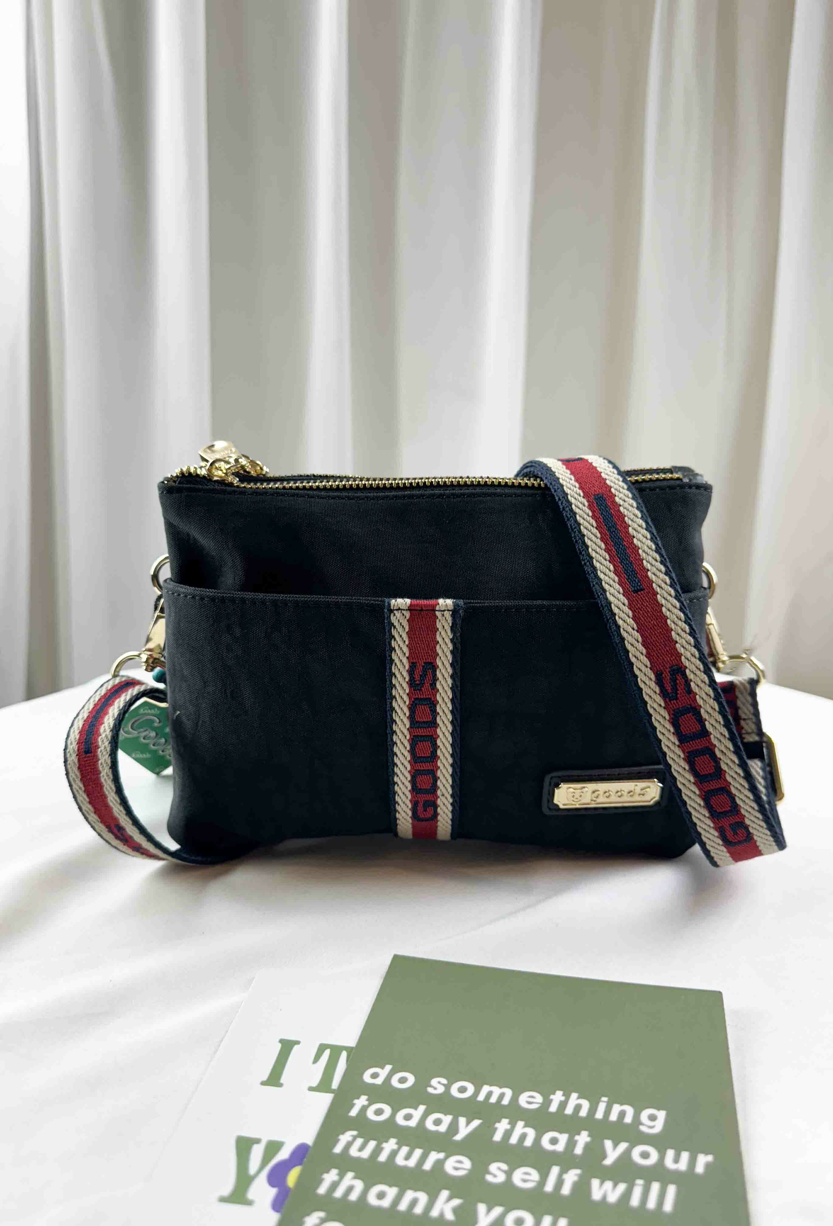 GOODS 織帶黑防潑水側背包  #2835