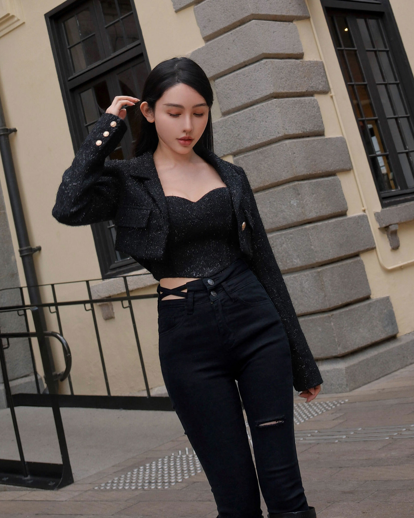 ⭒訂製-小香西裝領短版亮蔥套裝