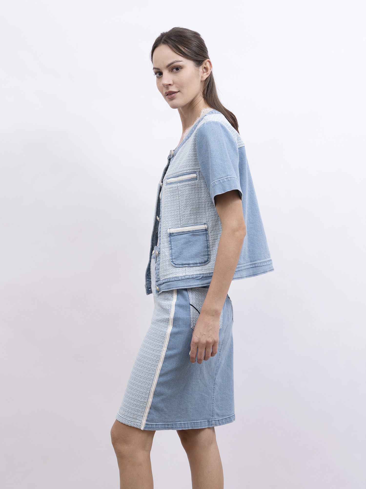 mi-tu 編織洗水牛仔外套