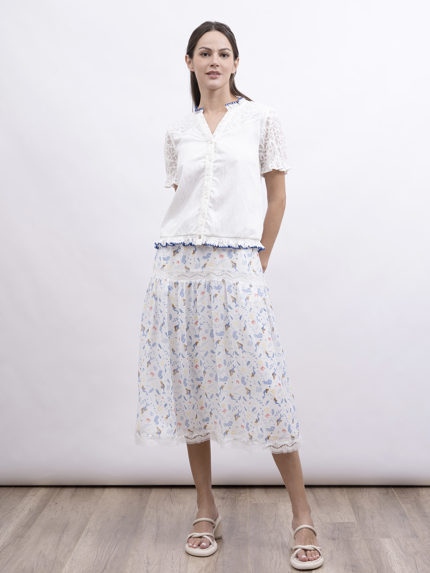 mi-tu 人魚印花蛋糕半身裙