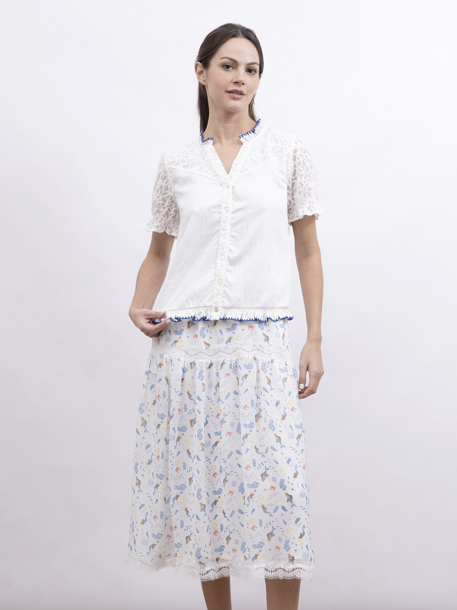 mi-tu 人魚印花蛋糕半身裙