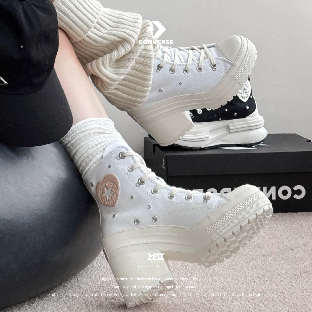 Converse 愛心標 鍊條  新款 高跟鞋 白粉 A10303C