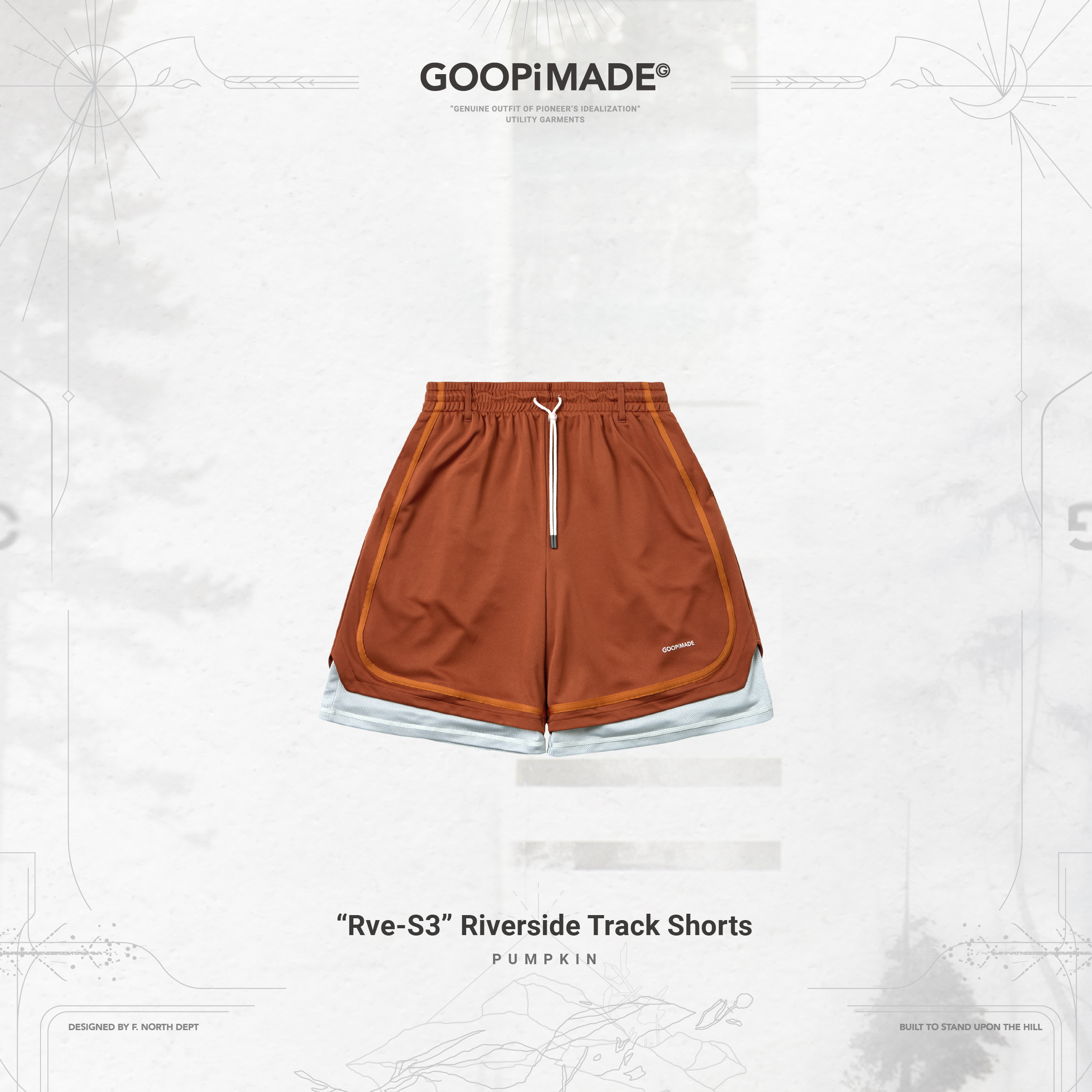 GOOPiMADE “Rve-S3” Riverside Track Shorts - Pumpkin