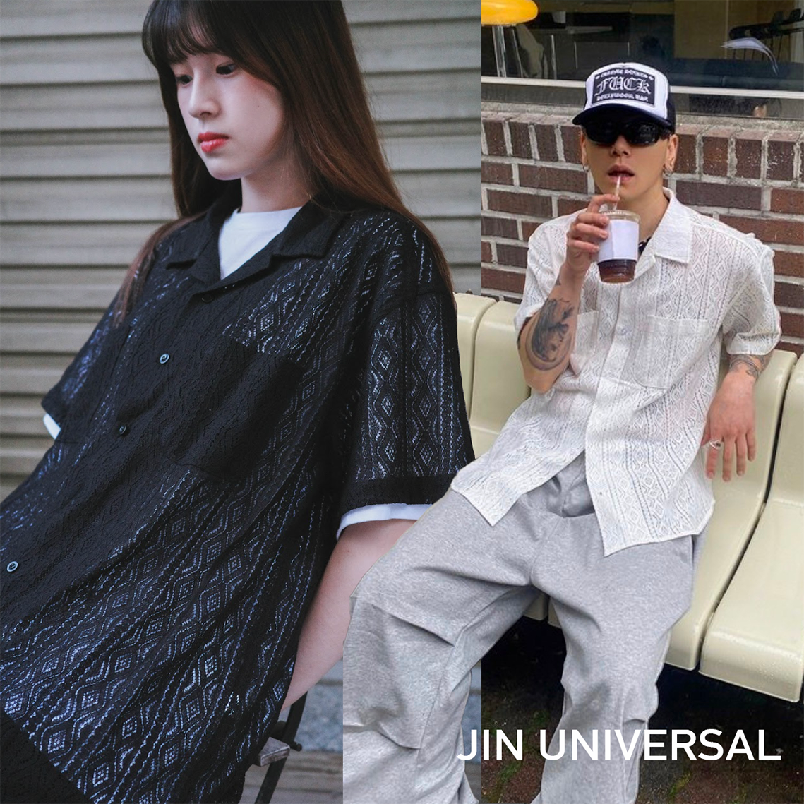 JIN UNIVERSAL  鏤空針織 提花 襯衫 短袖上衣 "平價系列“