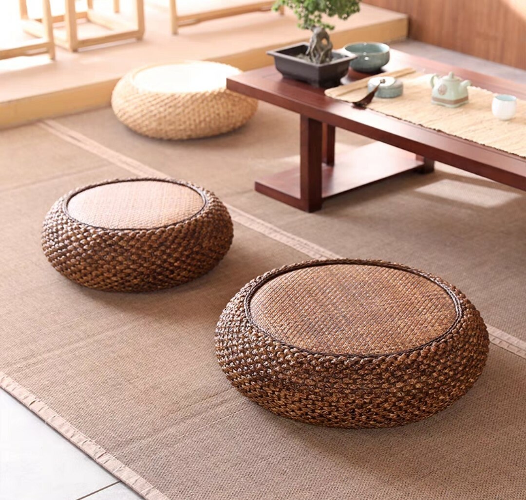 日式風格圓形藤編坐墊