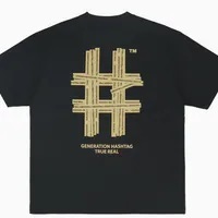 [S] BEENTRILL GOLD TAPING HASHTAG OVERFIT SHORT SLEEVE T-SHIRT,BLACK, BA242TS026-BK (SBT159)