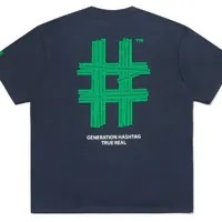 [S] BEENTRILL GREEN TAPING HASHTAG OVERFIT SHORT SLEEVE T-SHIRT,INDIGO, BA242TS002-LD (SBT191)