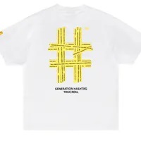 [S] BEENTRILL WOMEN'S TAPING HASHTAG COMFORT FIT SHORT SLEEVE T-SHIRT,OFFWHITE, BA242TS501-OF (SBT192)