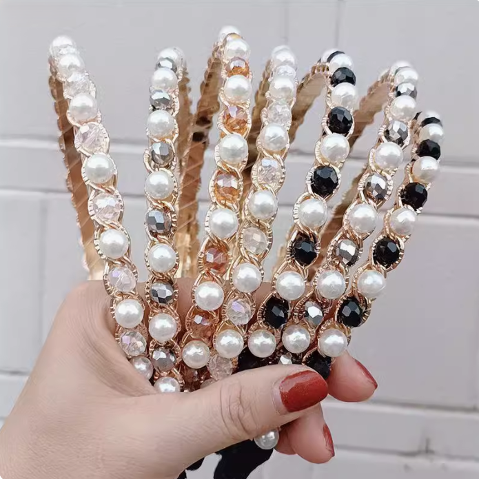 [2 FOR RM10] Vintage Handmade Rhinestone Pearl Headband