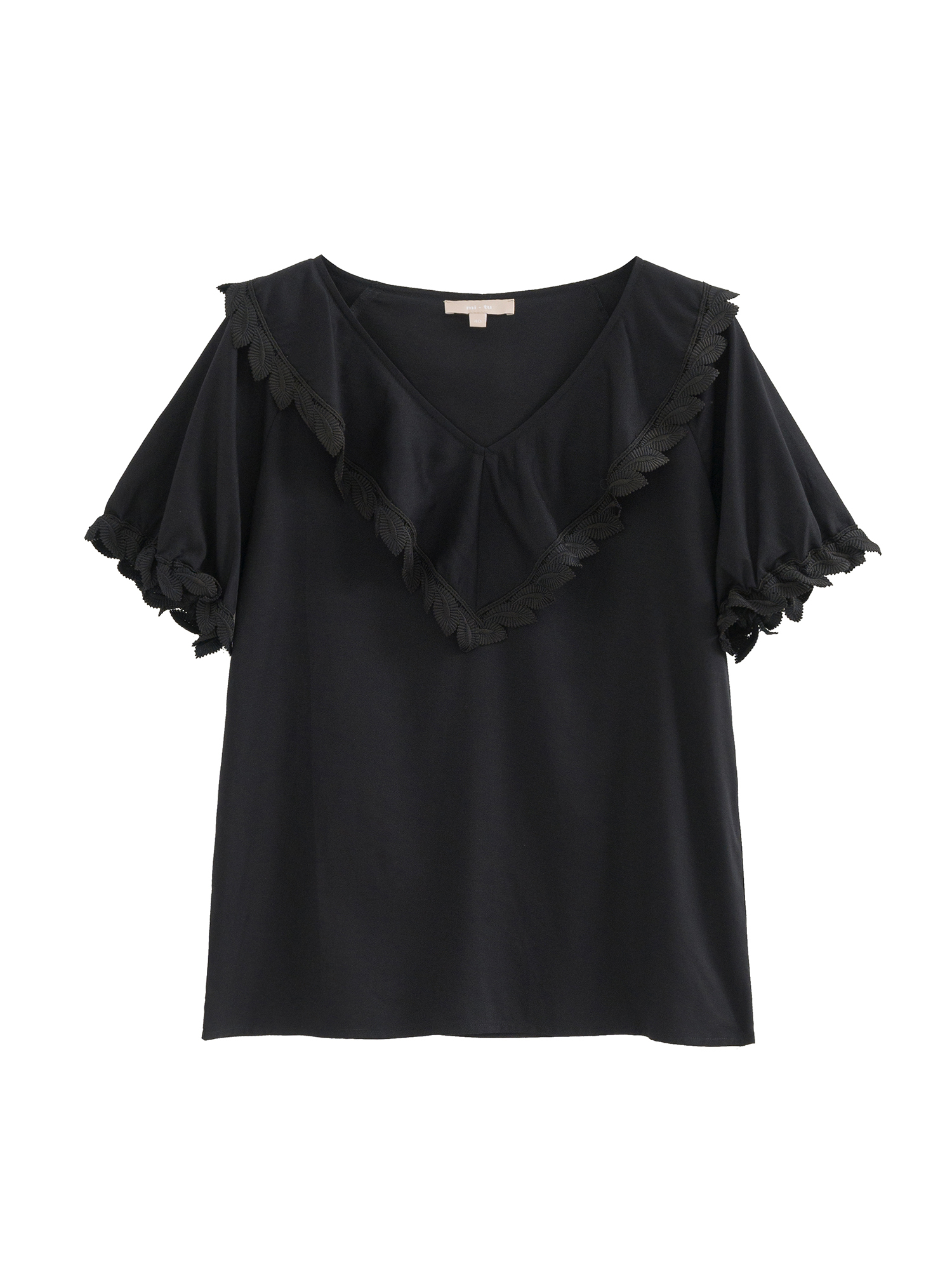 mi-tu 荷葉邊V領上衣