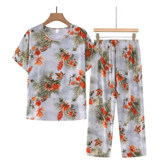 Summer middle-aged and elderly cotton and linen suit (white maple leaf) [Size: XL-4XL] [Contact customer service to confirm the shipping size after placing an order]
