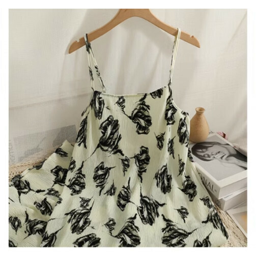 Printed pleated backless lace-up dress (2#H apricot florets) (one size)