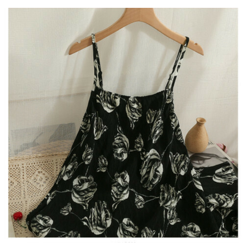Printed pleated backless lace-up dress (1#H black large flower) (one size)