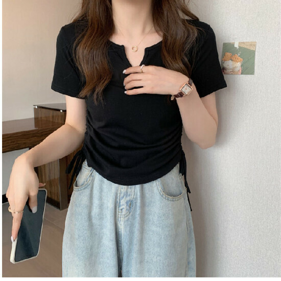 V-neck short-sleeved T-shirt black] size [M size-XXL size] [Contact customer service to confirm the shipping size after placing an order]