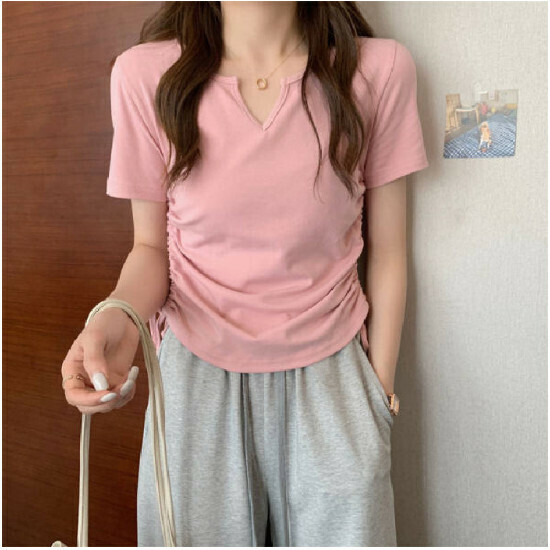 V-neck short-sleeved T-shirt pink] size [M size - XXL size] [contact customer service to confirm the shipping size after placing an order]
