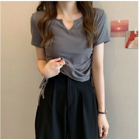 V-neck short-sleeved T-shirt dark gray] size [M size - XXL size] [Contact customer service to confirm the shipping size after placing an order]