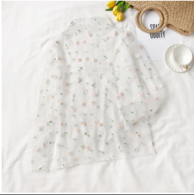 Lace base layer over thin sheer mesh top (white) (one size)