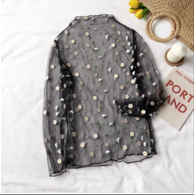 Lace base layer over sheer mesh top (black) (one size)