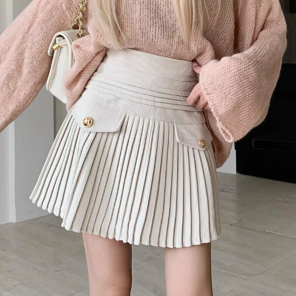 Hot Selling Pleated A-Line Skirt (S-XL) (Apricot) (Contact customer service after placing order to confirm delivery size)
