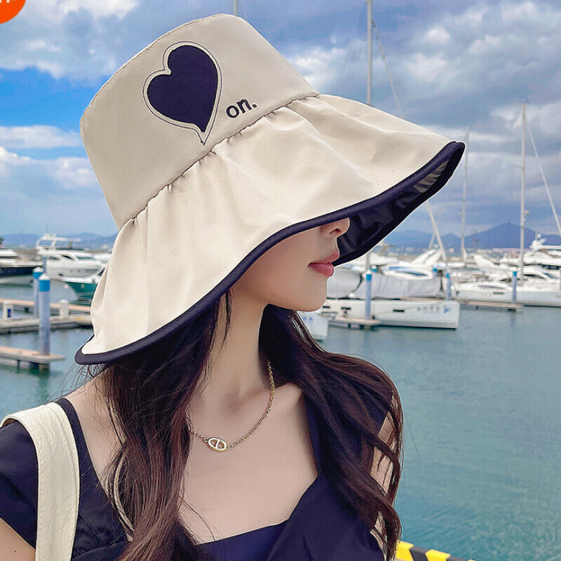 Hot selling vinyl sun protection love fisherman hat [E-327 beige love vinyl fisherman hat] [adjustable]