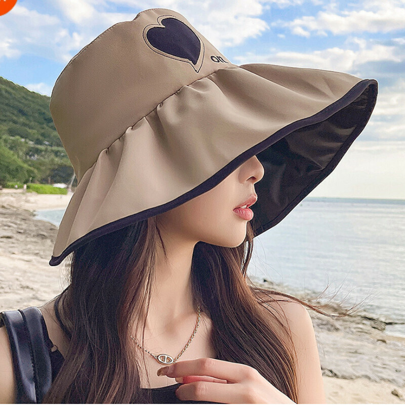 Hot selling vinyl sun protection love fisherman hat [E-327 khaki love vinyl fisherman hat] [adjustable]