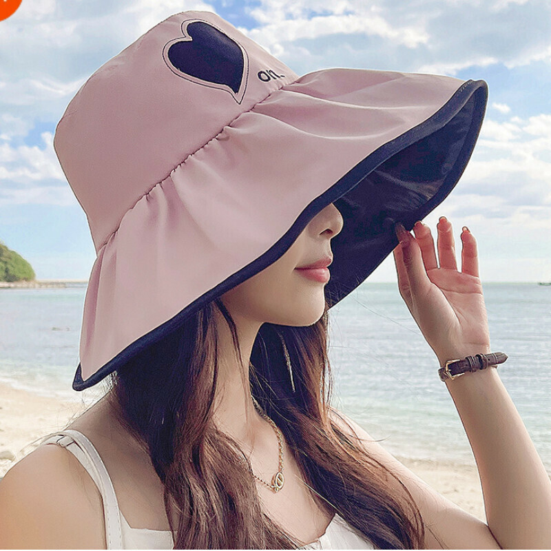 Hot selling vinyl sun protection love fisherman hat [E-327 pink love vinyl fisherman hat] [adjustable]