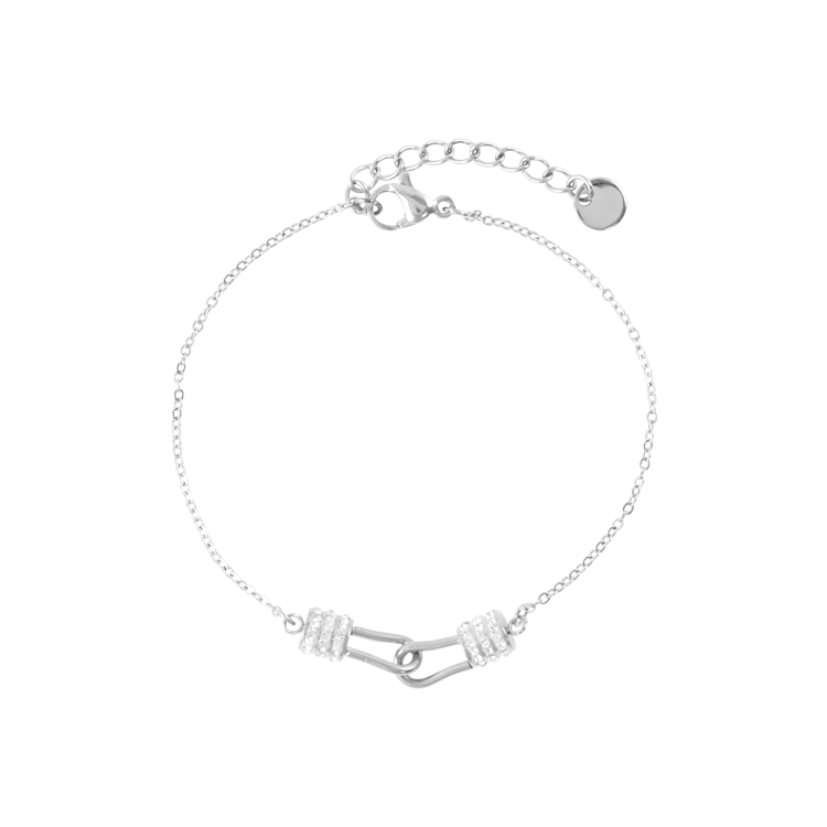 白鋼手鍊，女士手鍊 鑲鋯鎖頭相扣；象徵承諾和忠誠（3728 銀色）
