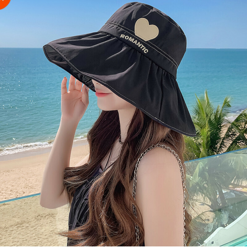Hot Selling Vinyl Sunscreen Love Fisherman Hat [E-433 Black Love Letter Vinyl Fisherman Hat] [Adjustable]